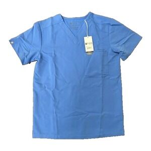 NWT  XS Figs Mens Leon Two Pocket Scrub Top Shirt V Neck Blue